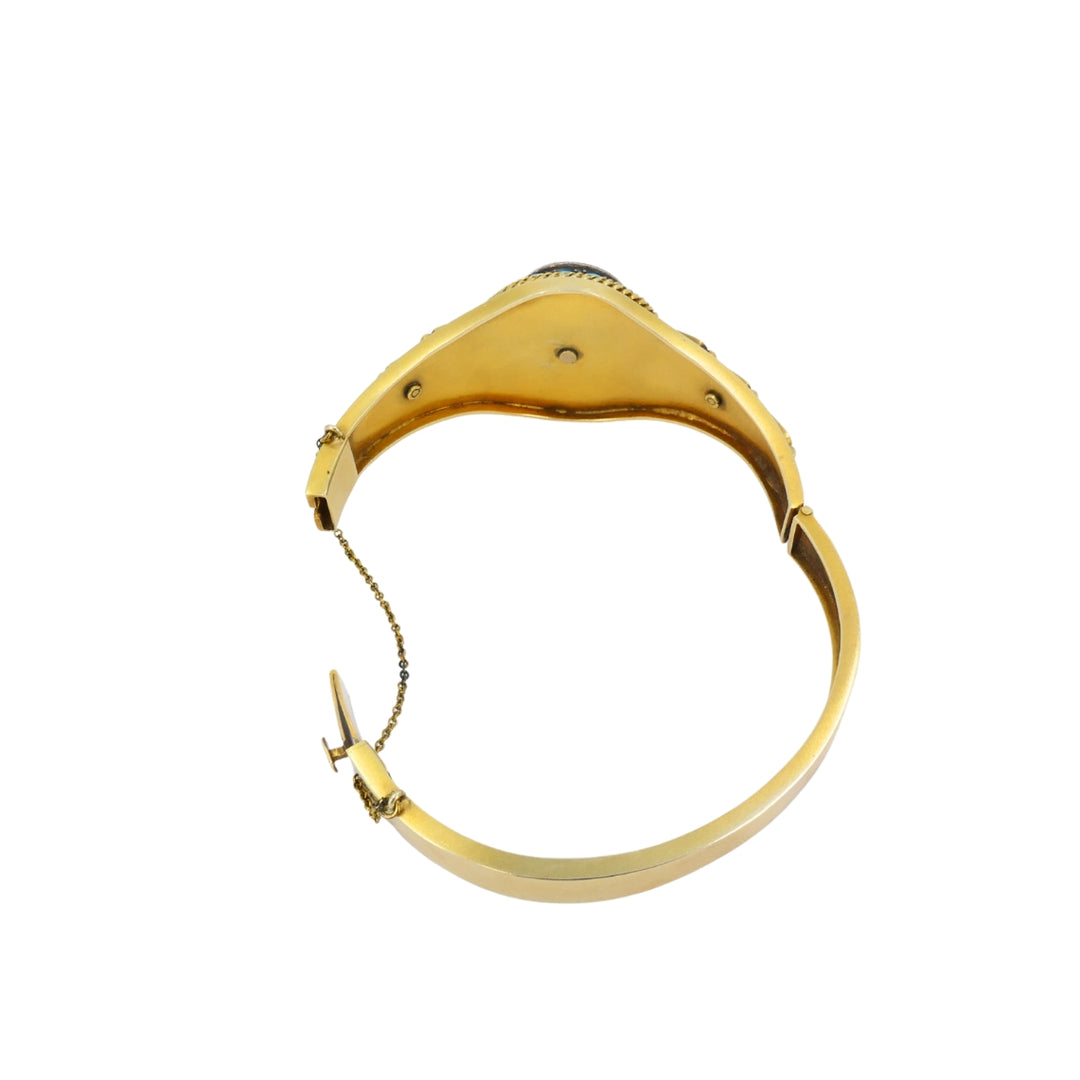 Vintage Turquoise Bracelet Enamel Bangle 14k Gold Silver Accents