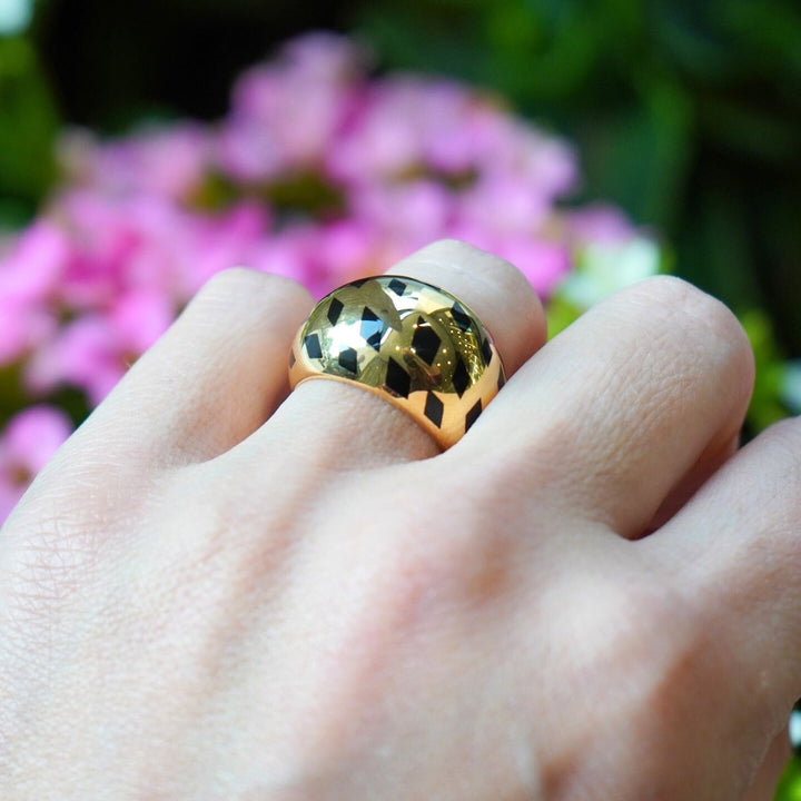 Vintage Cartier Panthere 18k Gold Enamel Bombe Dome Ring