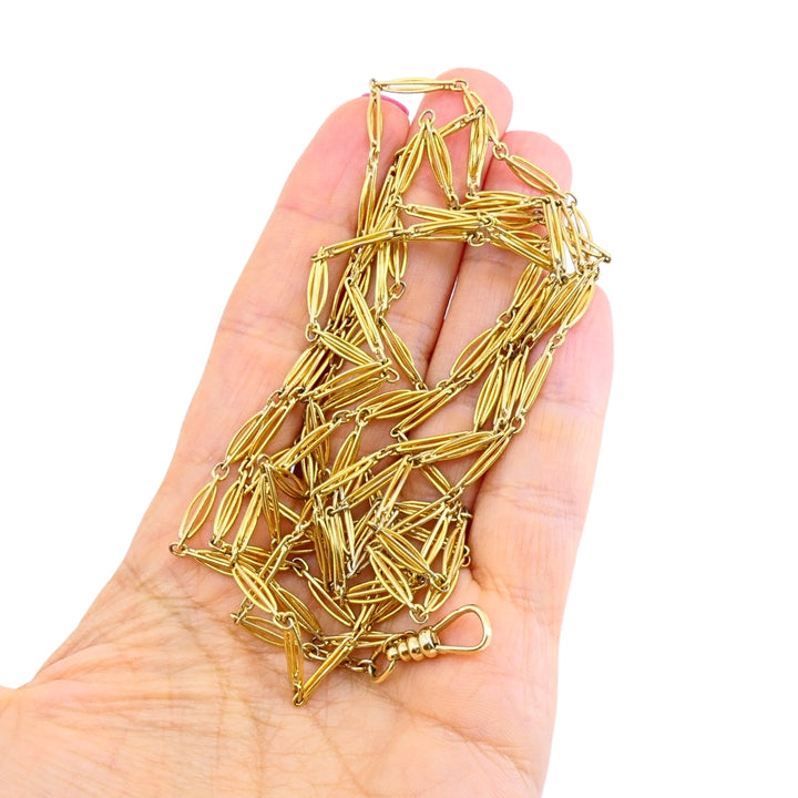 Victorian 9k Gold Navette Link Guard Chain Necklace