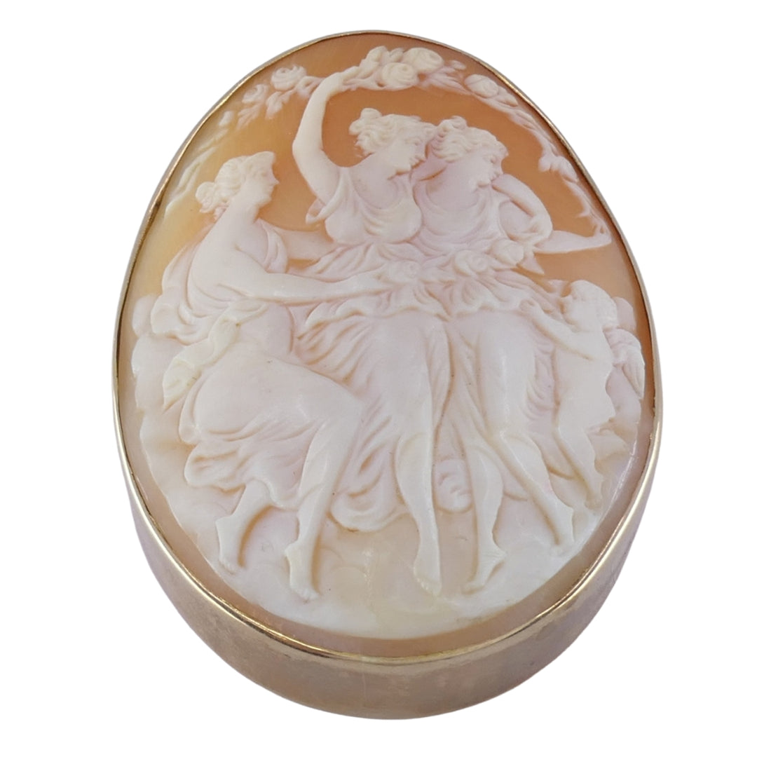 Vintage 10k Gold Three Graces Cameo Brooch, Classical Figure Design