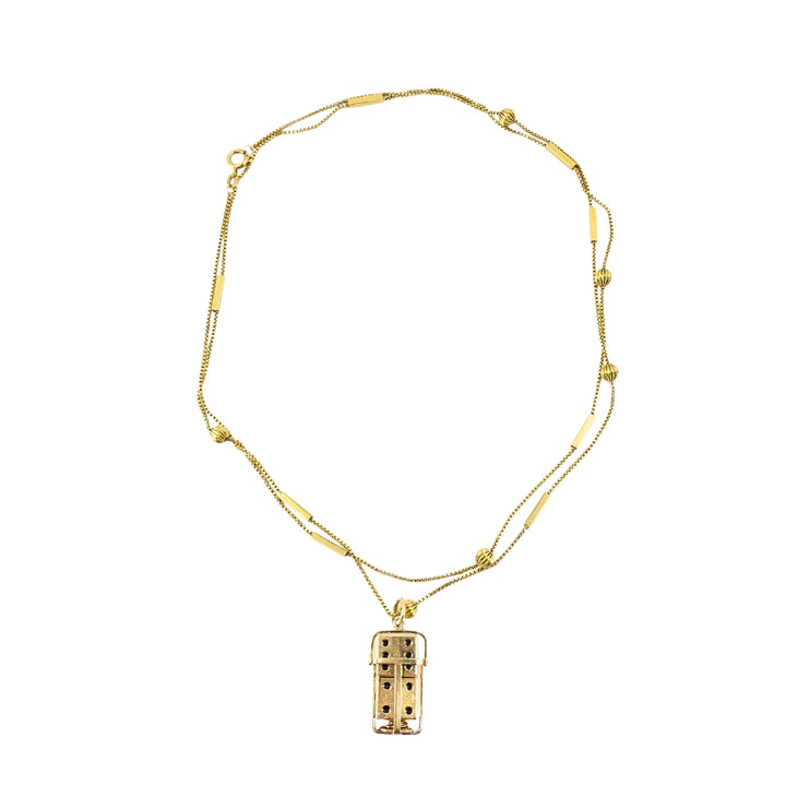 Vintage 14k Gold Dice Pendant with 18k Gold Bar Chain Necklace