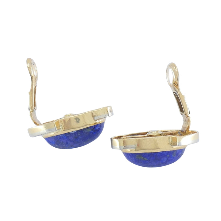 Sterlé Paris 14K Gold Lapis Lazuli Diamond Clip-On Earrings, circa 1960s - 1970s