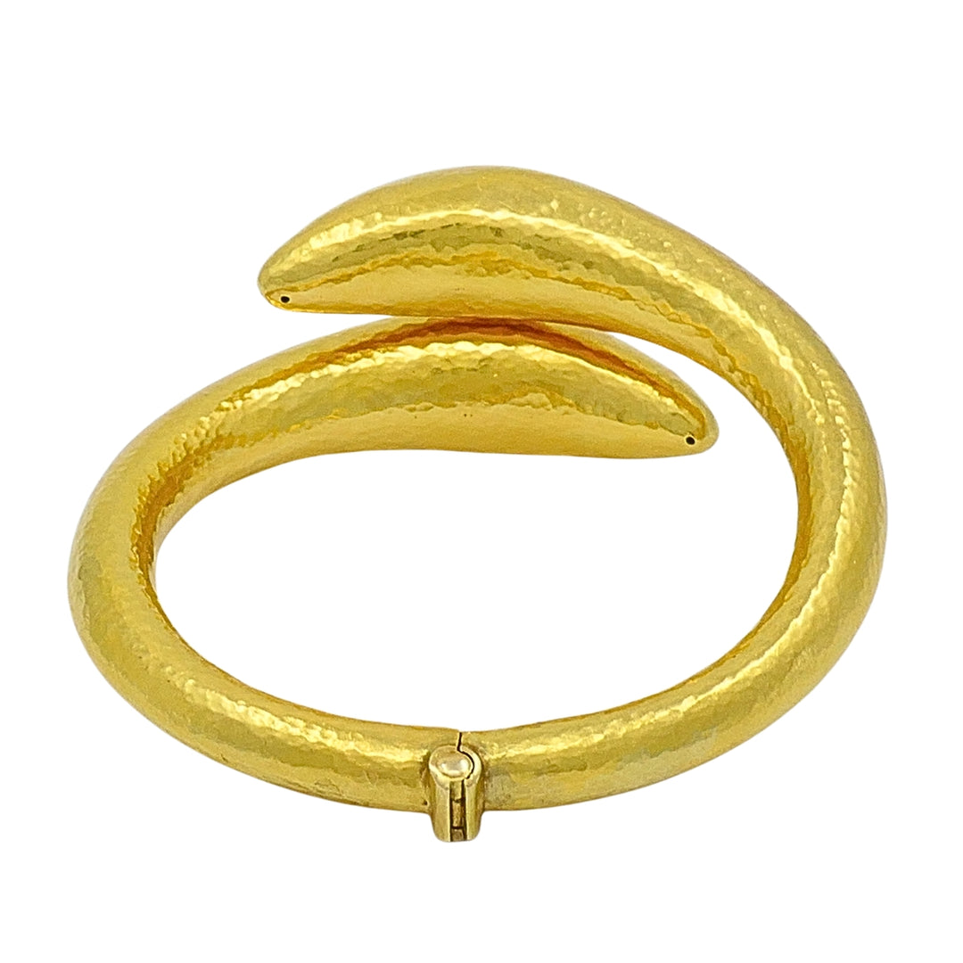 Ilias Lalaounis 18k Gold Hammered Sculptural Bangle Bracelet, 1970s