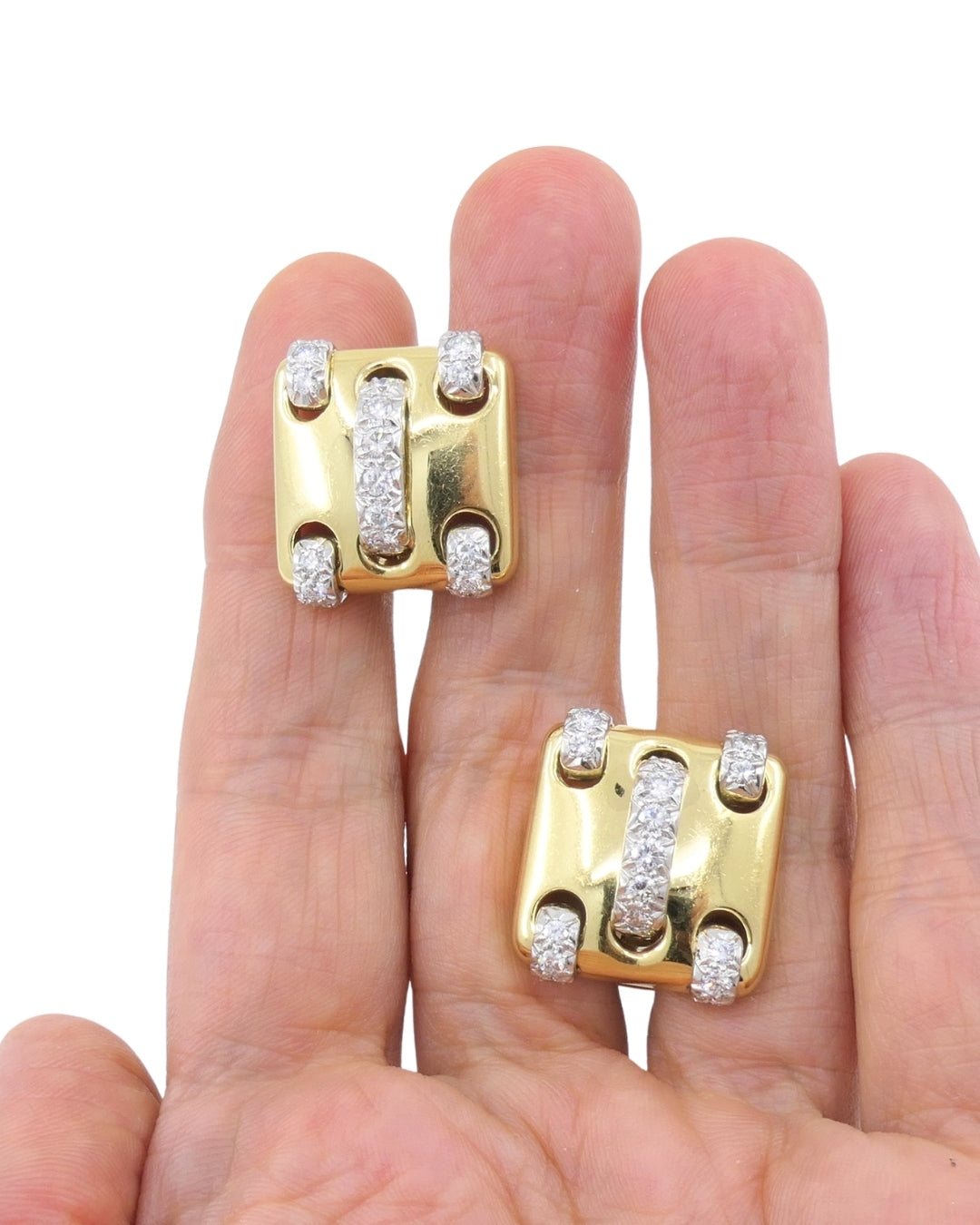 Vintage Cartier Earrings 18k Gold Diamond Stitch Design