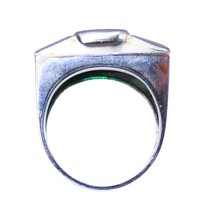 Emerald Diamond Ring Art Deco Revival Platinum Ring French