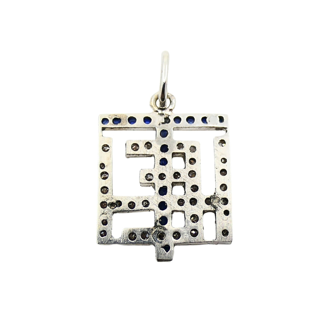Antique Platinum Diamond Sapphire Geometric Pendant Charm
