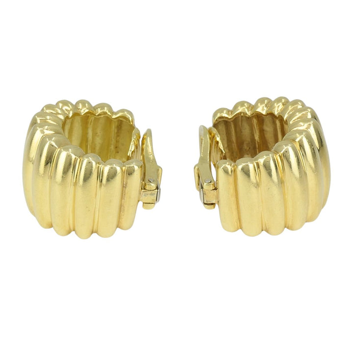 Vintage Tiffany & Co. 18k Yellow Gold Ribbed Huggie Earrings