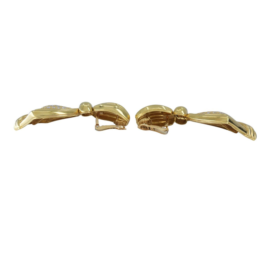 Vintage Boucheron Paris 18k Gold Diamond Ribbed Drop Earrings