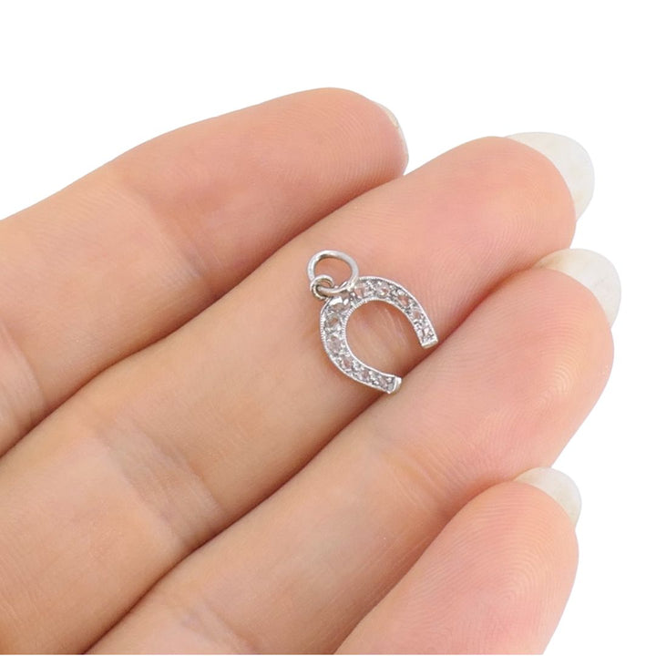 Edwardian Platinum Rose Cut Diamond Horseshoe Pendant