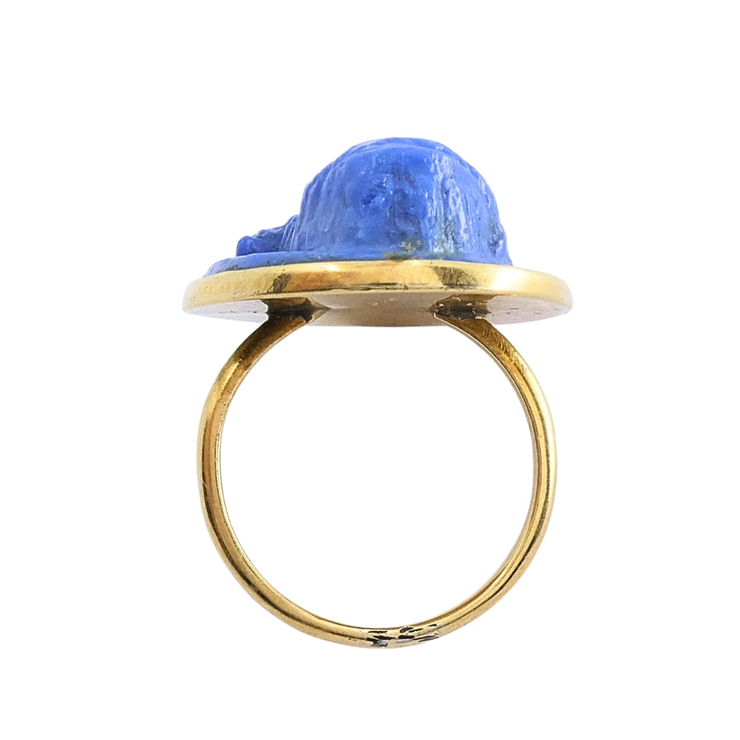14k Gold Blue Carved Cameo Classical Portrait Ring