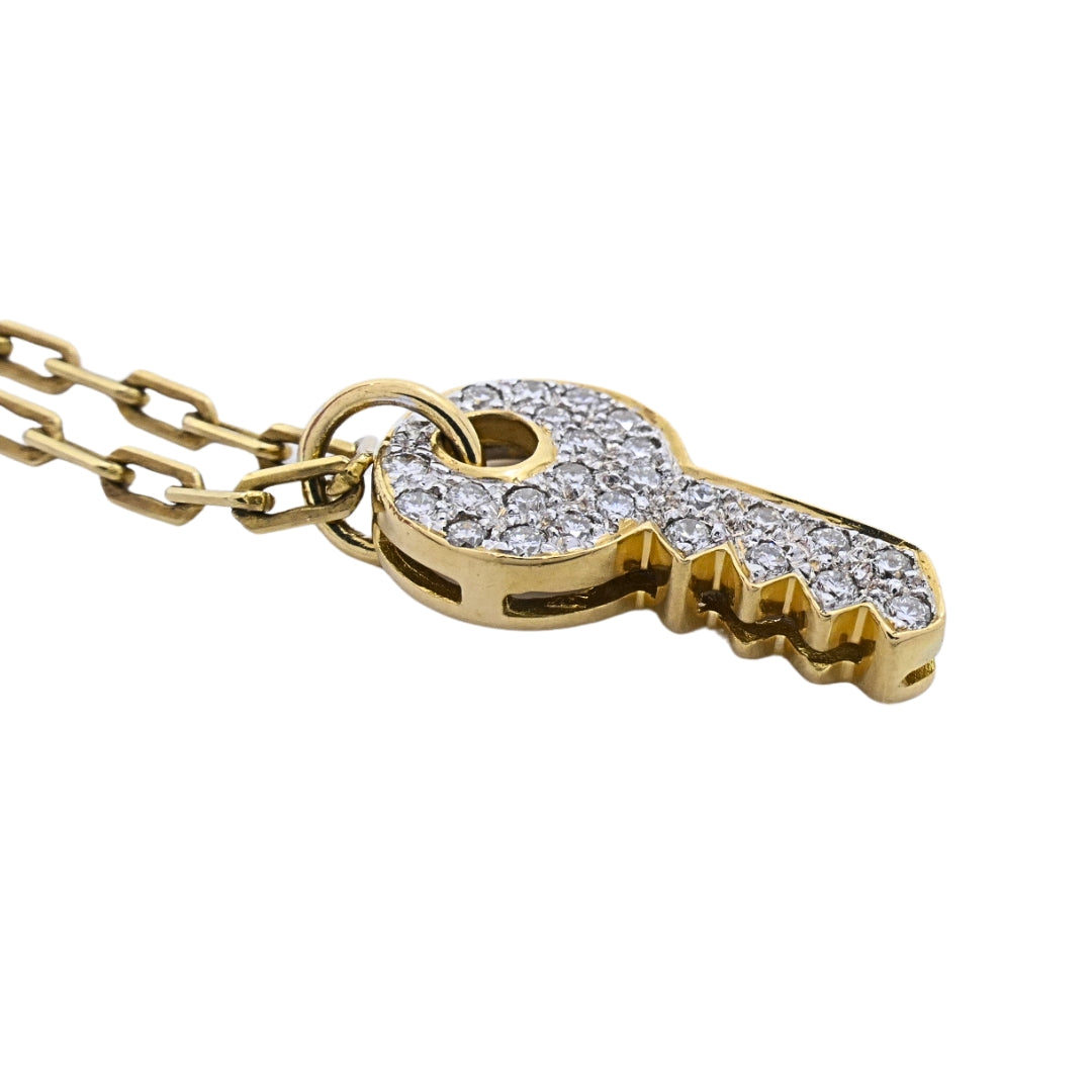 18k Diamond Key Pendant 14k Italian Gold Chain Necklace