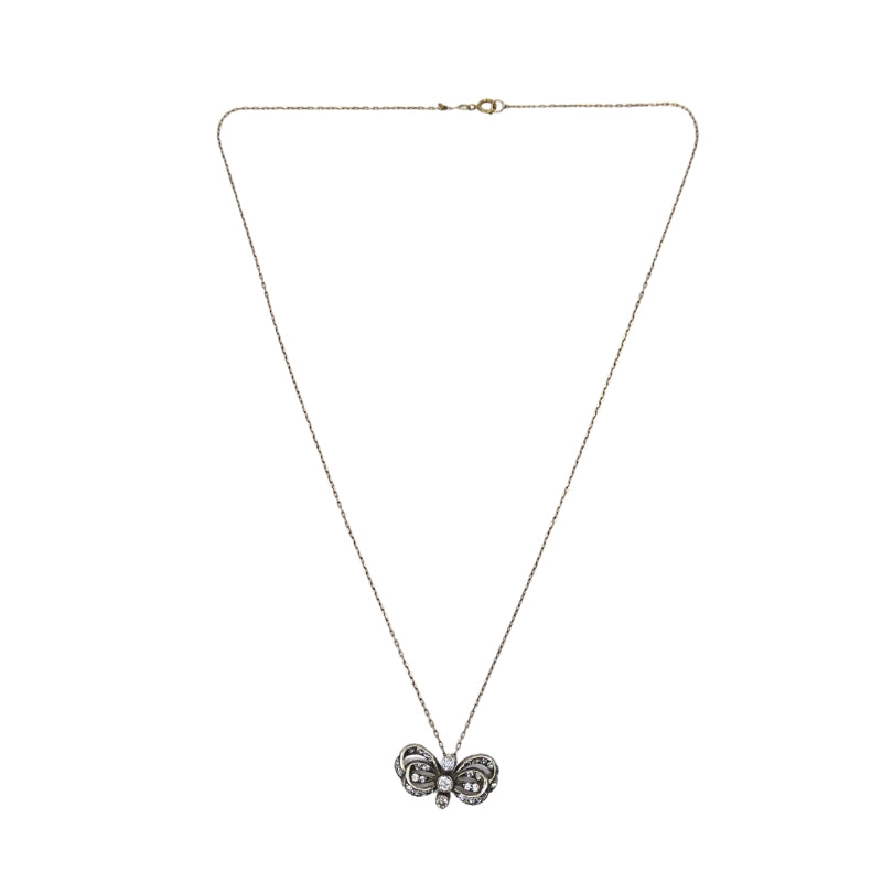 10k Gold Necklace Diamond Bow Pendant Edwardian Style