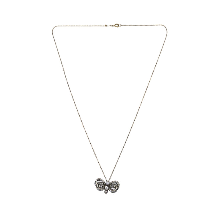10k Gold Necklace Diamond Bow Pendant Edwardian Style