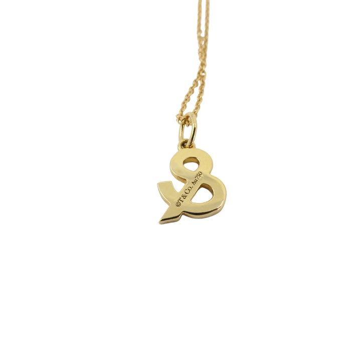 Tiffany & Co. Charm Pendant Necklace 18k Gold Diamond Ampersand Original Box