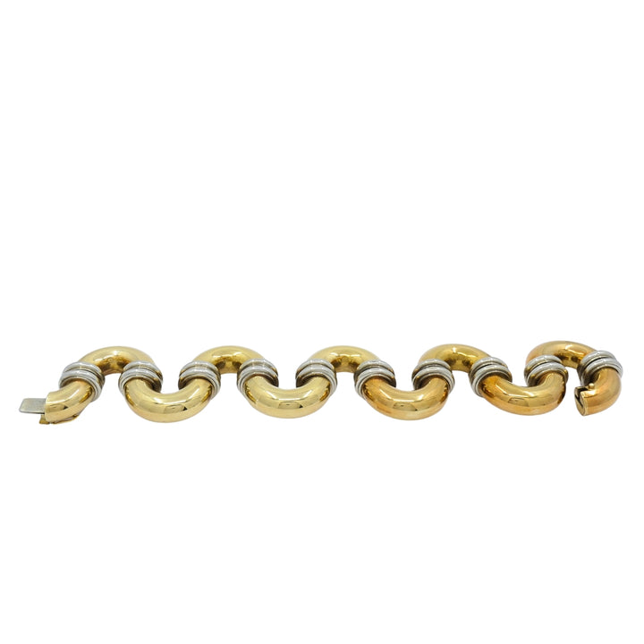 Vintage Sculptural 18k Gold Link Bracelet Wide Two-Tone Gold