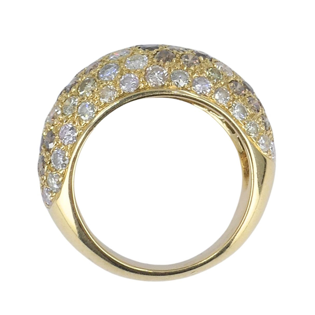 Vintage Cartier Sauvage 18k Gold White Brown Pavé Diamond Dome Ring