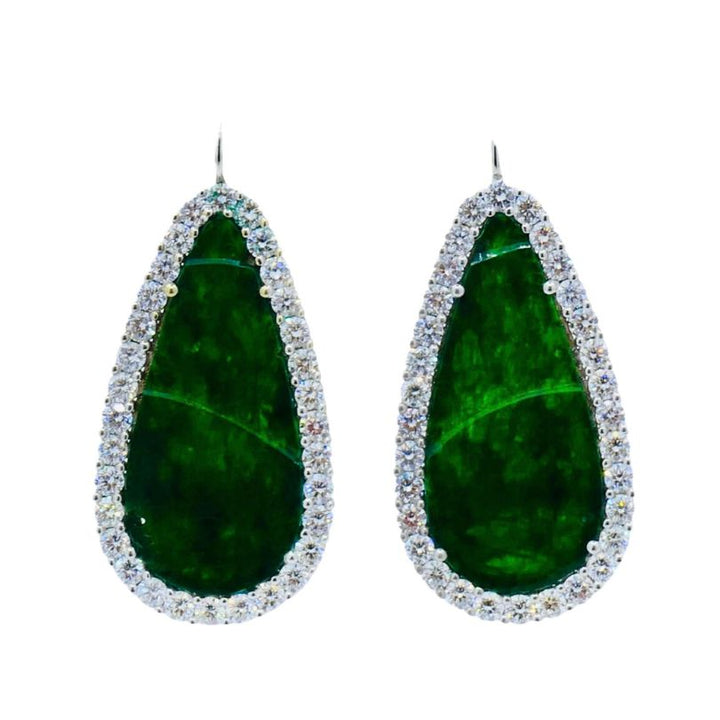 Carved Jadeite Diamond Earrings 18k White Gold