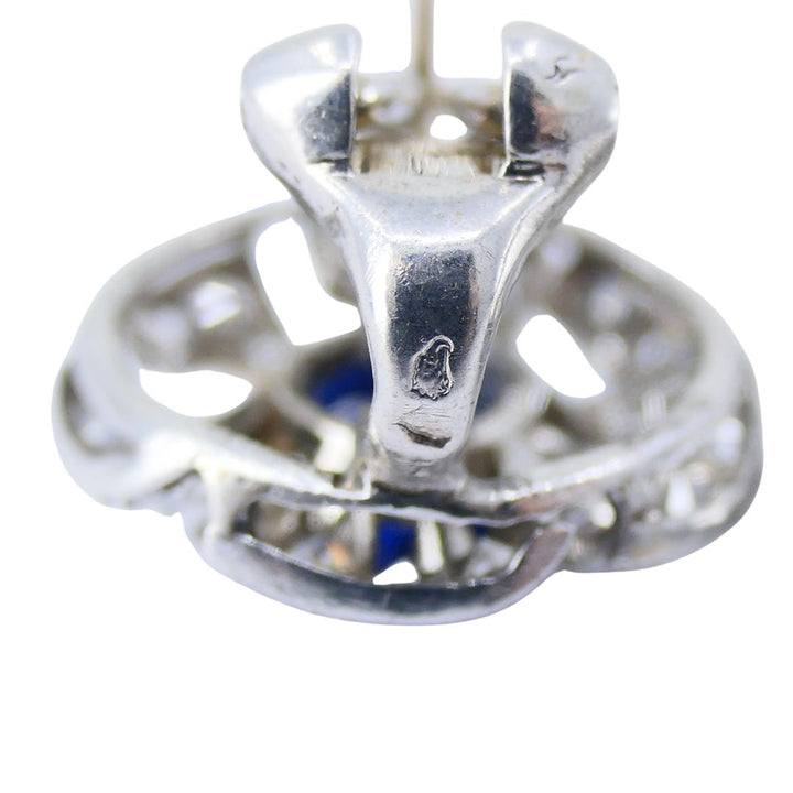 Vintage French Sapphire Diamond Platinum 18k White Gold Cluster Earrings