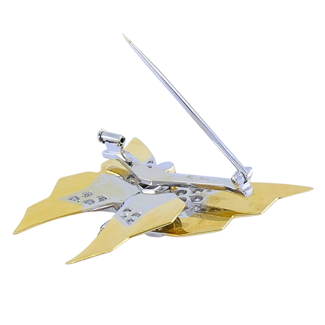 Vintage Pomellato 18k Gold Diamond Butterfly Brooch