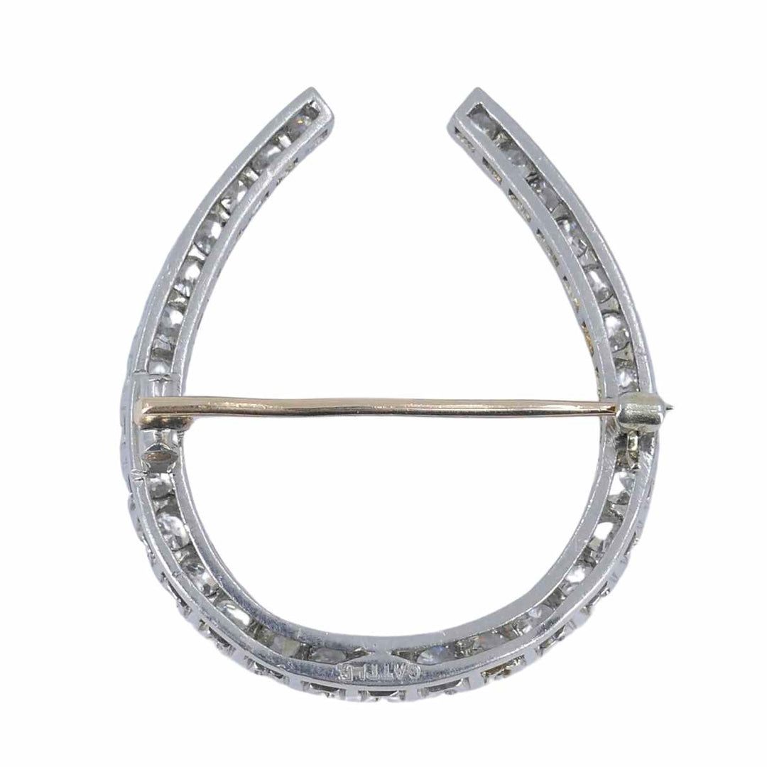Antique Edwardian Platinum Horseshoe Brooch with Diamonds by Gattle