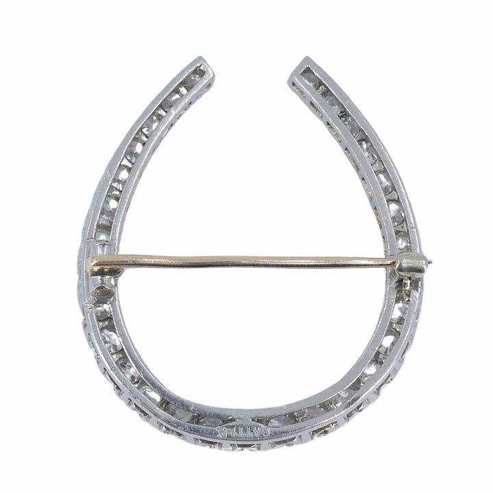 Antique Edwardian Platinum Horseshoe Brooch with Diamonds by Gattle