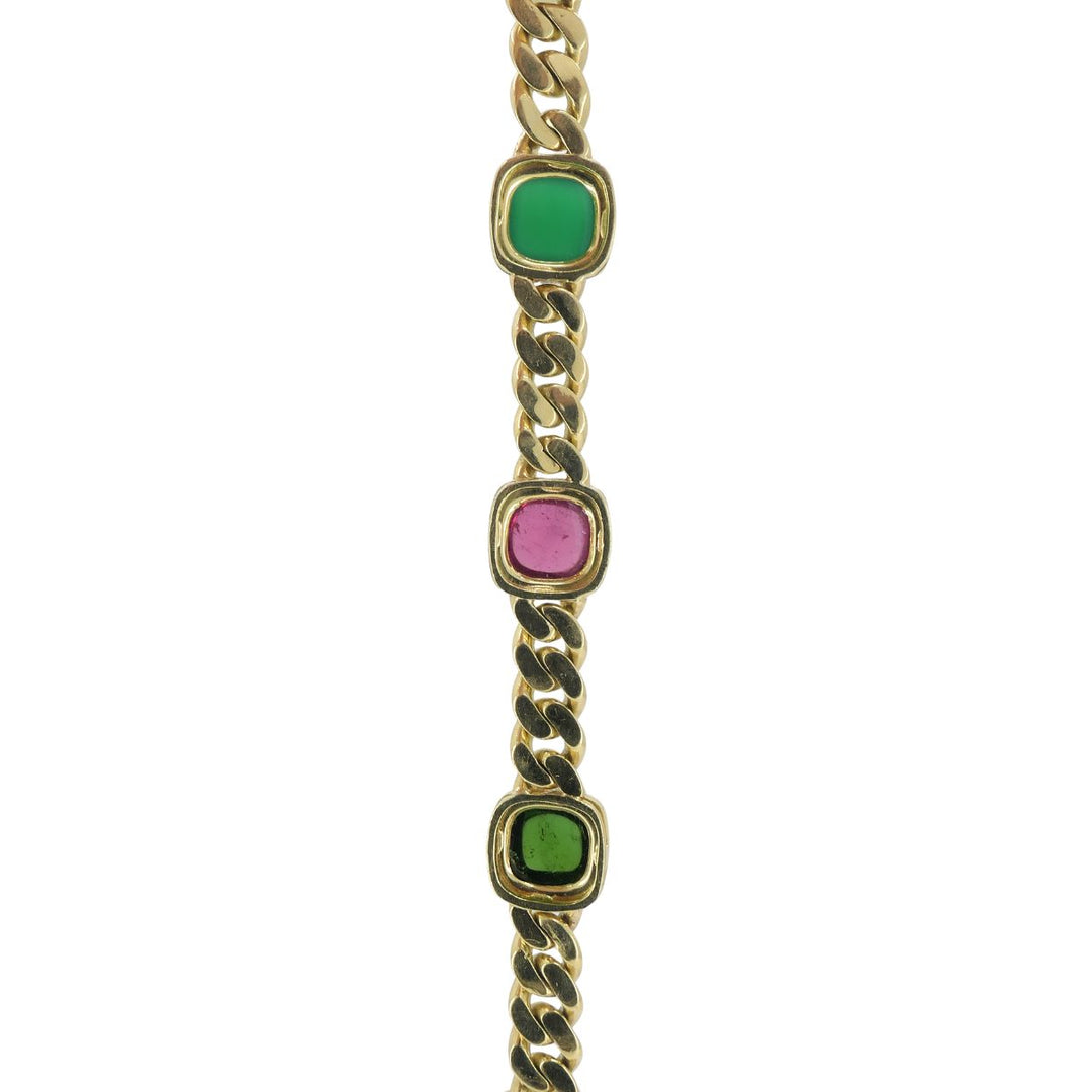 Vintage Bvlgari 18k Gold Curblink Sugarloaf Gemstones Bulgari Bracelet