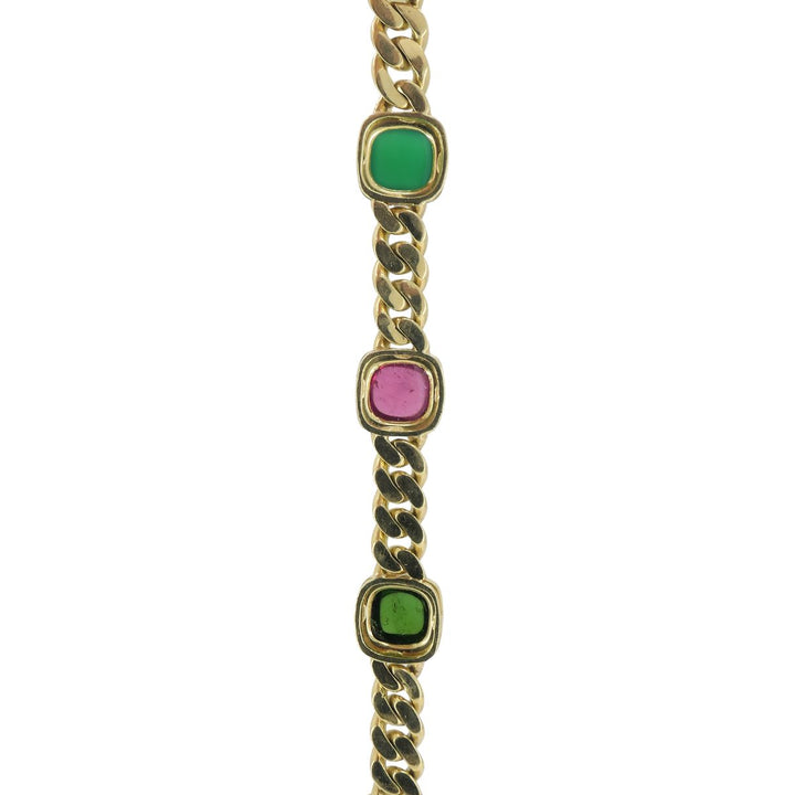 Vintage Bvlgari 18k Gold Curblink Sugarloaf Gemstones Bulgari Bracelet