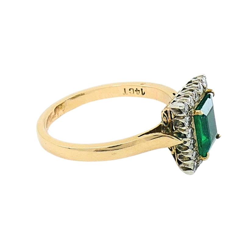 Emerald Ring Vintage 14k Gold Diamond