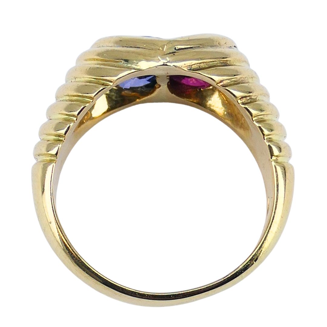 Vintage Bvlgari 18k Gold Gemstones Heart Ring