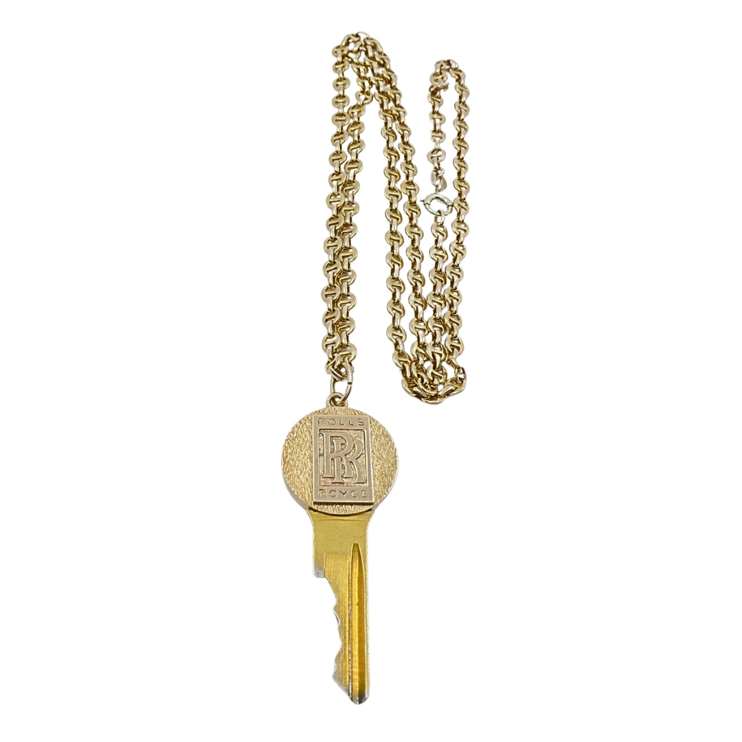 Vintage Cartier 14k Gold Rolls-Royce Key Pendant Necklace