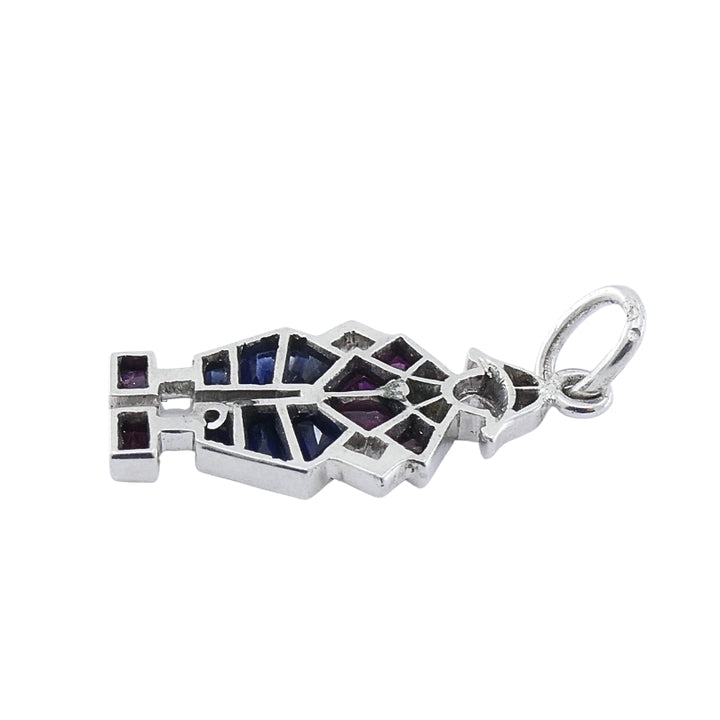 Antique Platinum Pierrot Charm Diamond & Calibré-Cut Gemstones
