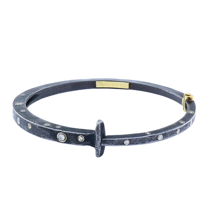 Modern Silver 18k Gold Bangle Bracelet Diamond Accents