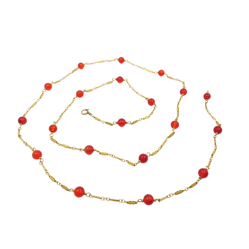 Vintage 14k Gold Carnelian Bead Necklace