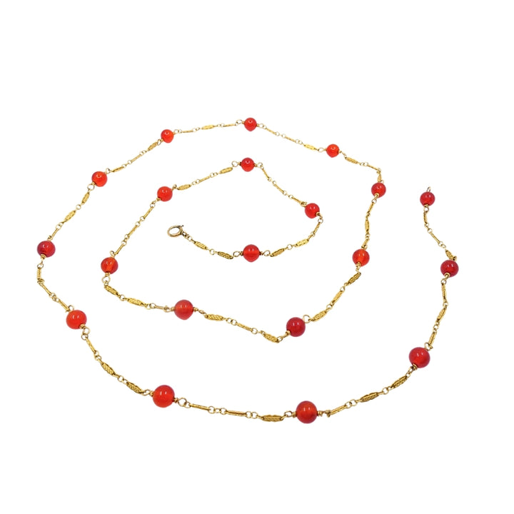 Vintage 14k Gold Carnelian Bead Necklace