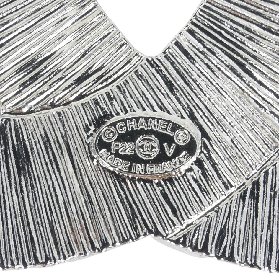 Chanel CC Logo Crystal Silver Pin Brooch