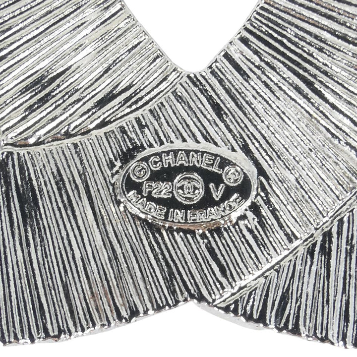 Chanel CC Logo Crystal Silver Pin Brooch