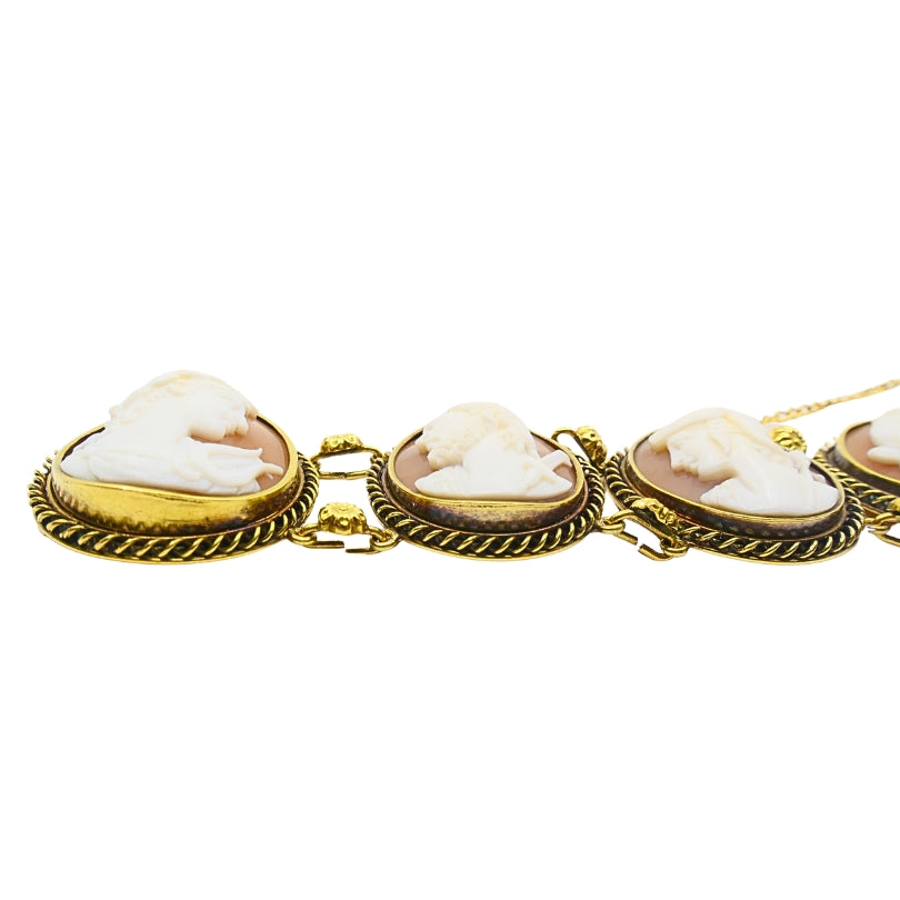 Antique 14k Gold Cameo Bracelet Classic Oval Medallions