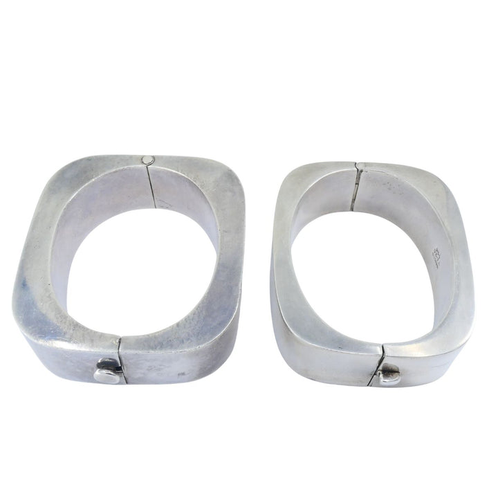 Vintage Sterling Silver Mexico Geometric Hinge Bracelet Pair