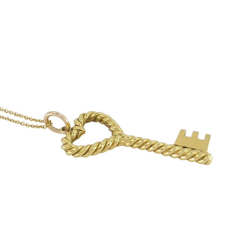 Vintage Tiffany & Co. 18k Gold Heart Key Pendant Necklace