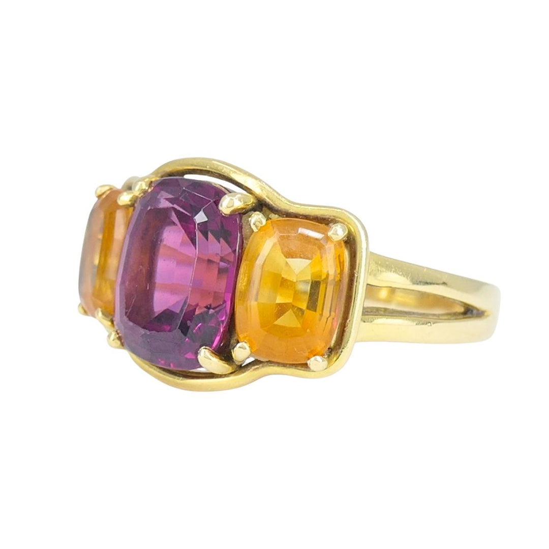 Verdura 18k Gold Rubellite and Madeira Citrine Three Stone Ring