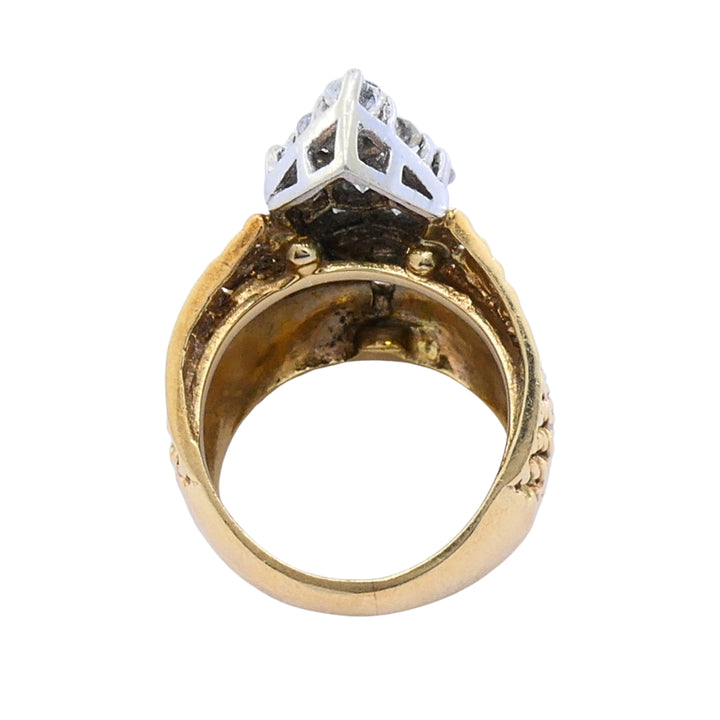 Vintage 14k Gold & 10k White Gold Accent Diamond Cluster Woven Cocktail Ring