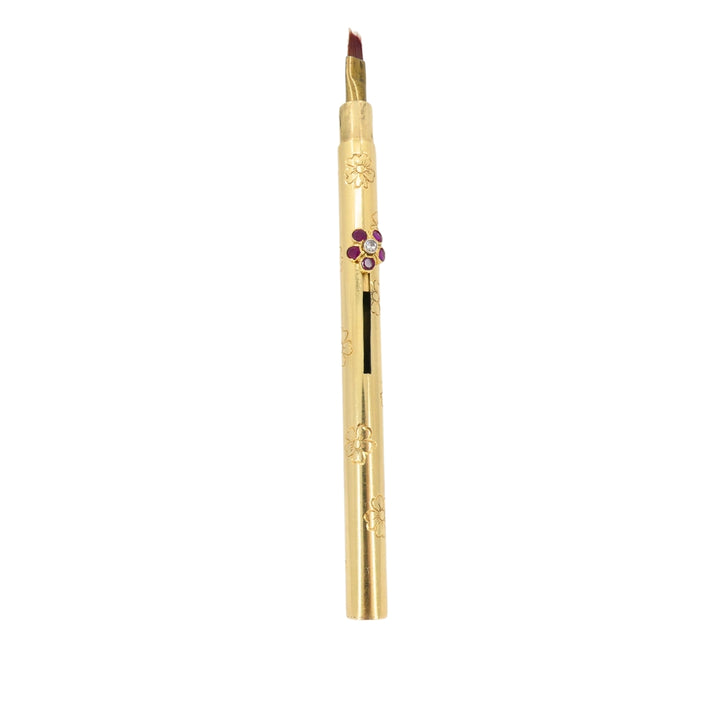 Retro 1940s Van Cleef & Arpels 14k Gold Ruby Pocket Make-Up Brush