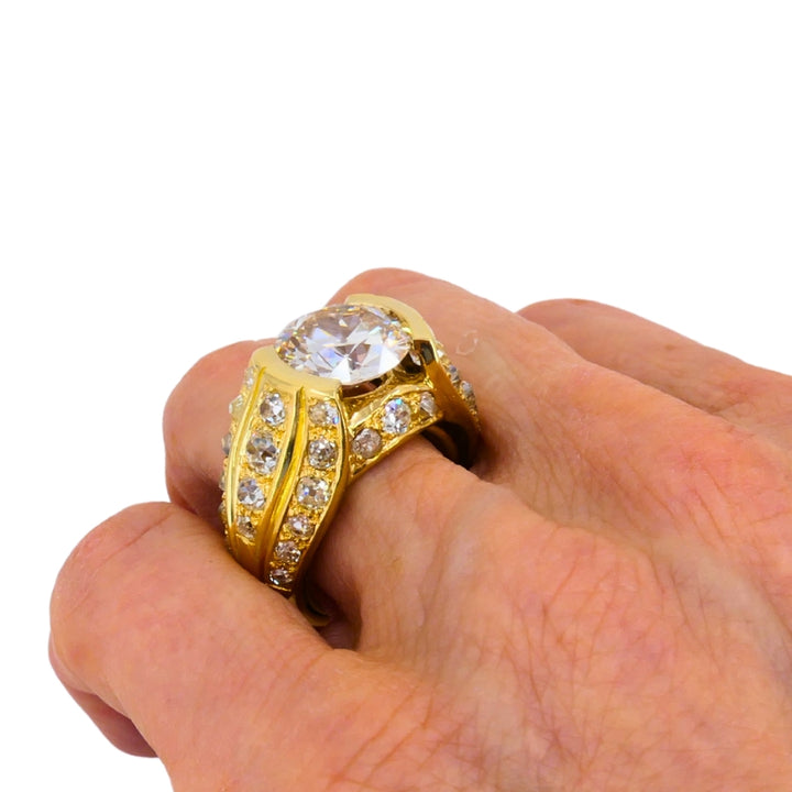 1950s Ring 18k Gold Cocktail Ring Old European Cut Diamond
