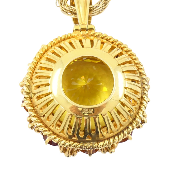 Vintage Necklace 14k Gold Citrine Diamond Pendant Twisted Rope Chain