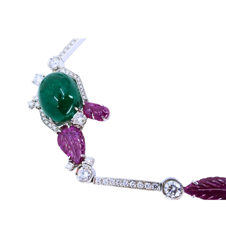 Sabbadini Tutti-Frutti Necklace 18k White Gold Carved Gemstones
