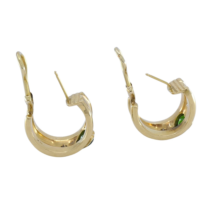 18k Yellow Gold Heart-Shaped Tourmaline Diamond Half-Hoop Earrings