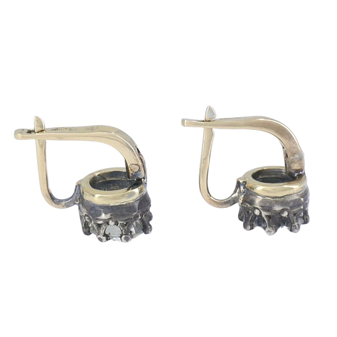 Antique Two Tone Diamond Drop Earrings 14k Gold Silver Old European Cut