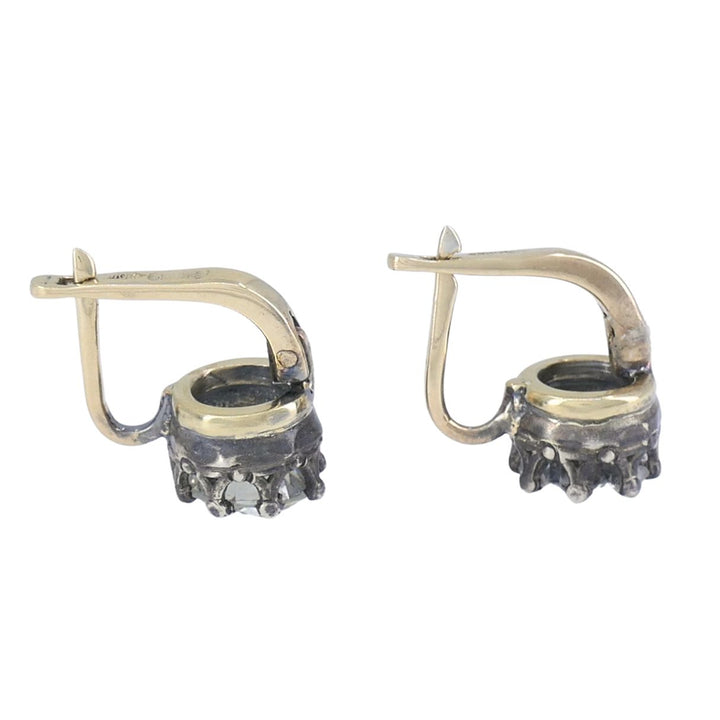 Antique Two Tone Diamond Drop Earrings 14k Gold Silver Old European Cut