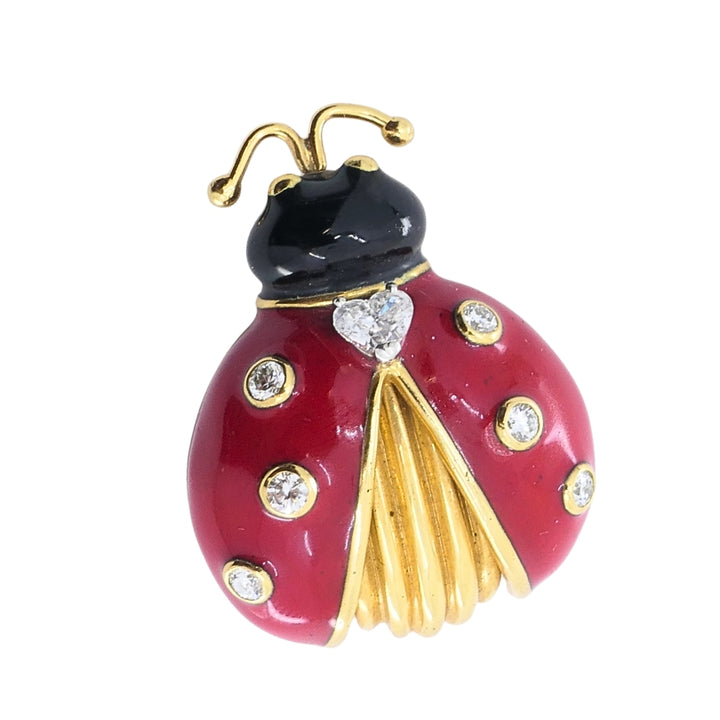 Oscar Heyman 18k Gold Diamond Enamel Ladybug Brooch