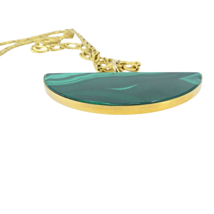 Vintage 18k Gold Necklace Malachite Pendant Oval Link Chain